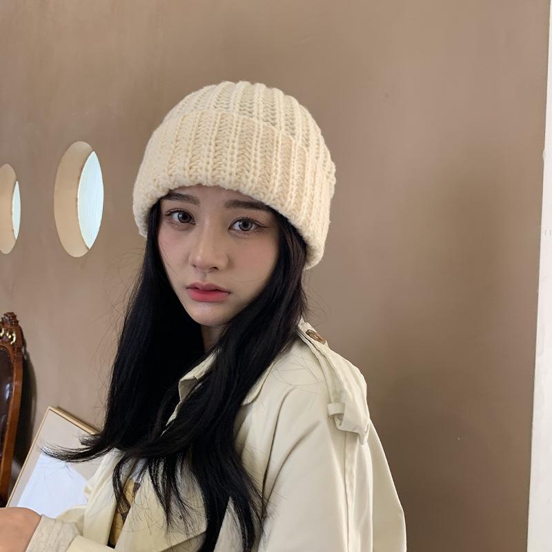 Korean-style slouchy hat for women, autumn and winter, plain thick woolen hat, large head circumference, makes the face look smaller, cold weather