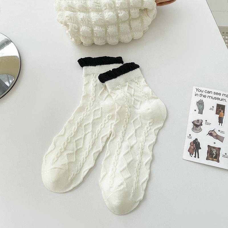 Female Spring and Summer Thin Lovely Sweet Lacy Bubble Mouth Tube All Match Cotton Socks