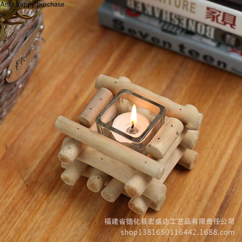 Handmade Wooden Candle Holder Crafts Candlestick Holder Dining Table Candle Base Wedding Decor Candlelight Dinner Candlestick