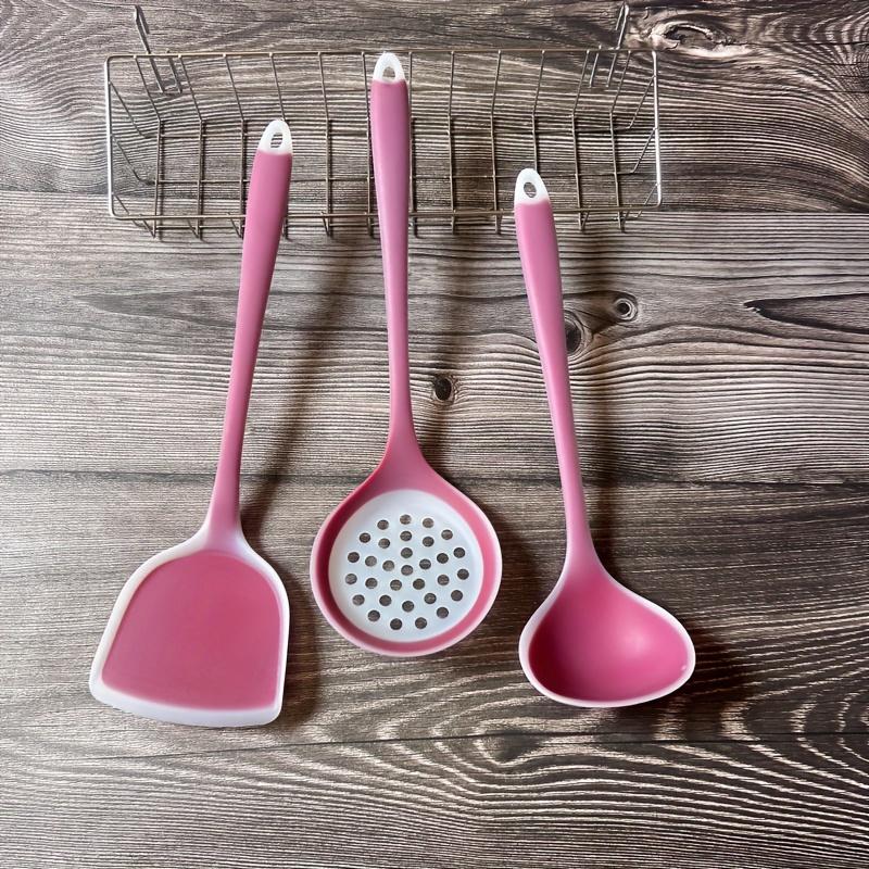 3pcs New Translucent Color Food Grade Silicone Kitchen Cooking Tools Kitchen Spatula Scoop Soup Spoon High Temperature Resistant Kitchen Tools