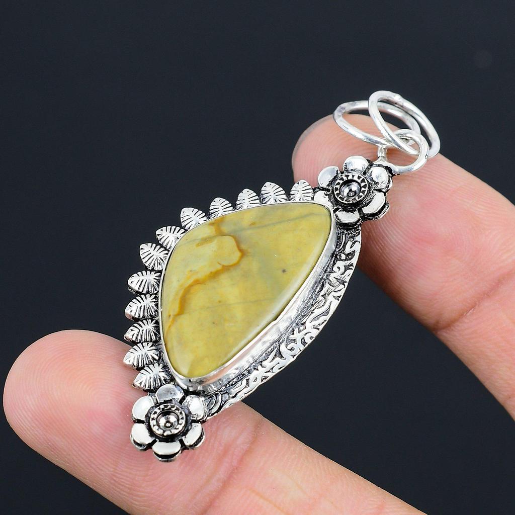 Gift For Her 925 Silver Natural Polychrome Jasper Gemstone Pendant Flower