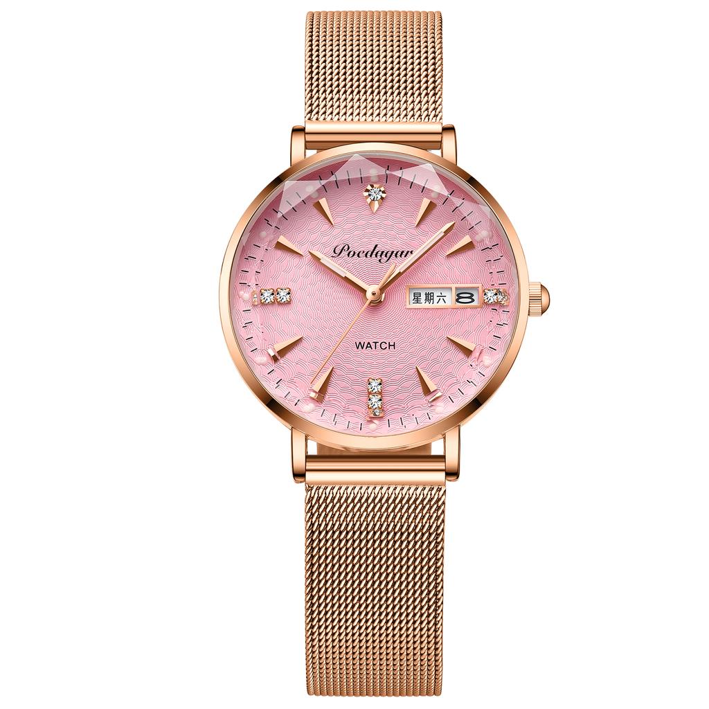 Women Watches High Quality Japan Quartz Fashion  Stainless Steel Mesh Simple Rhinestones Rose Gold Ladies Watch