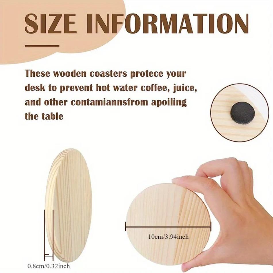 6pcs/set Customizable Round Pine Wood Drink Coaster Polished with Laser Engraving Art Fairy Style Decoration for Home Use