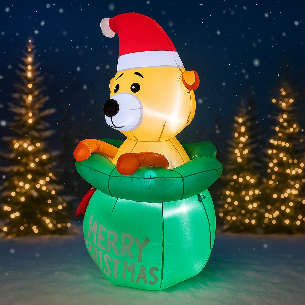 4.9FT Christmas Holiday Inflatable Yard Decor Bear In Gift Bag Toy Xmas Home Decor Ornaments Christmas Supplies Gift Decoration