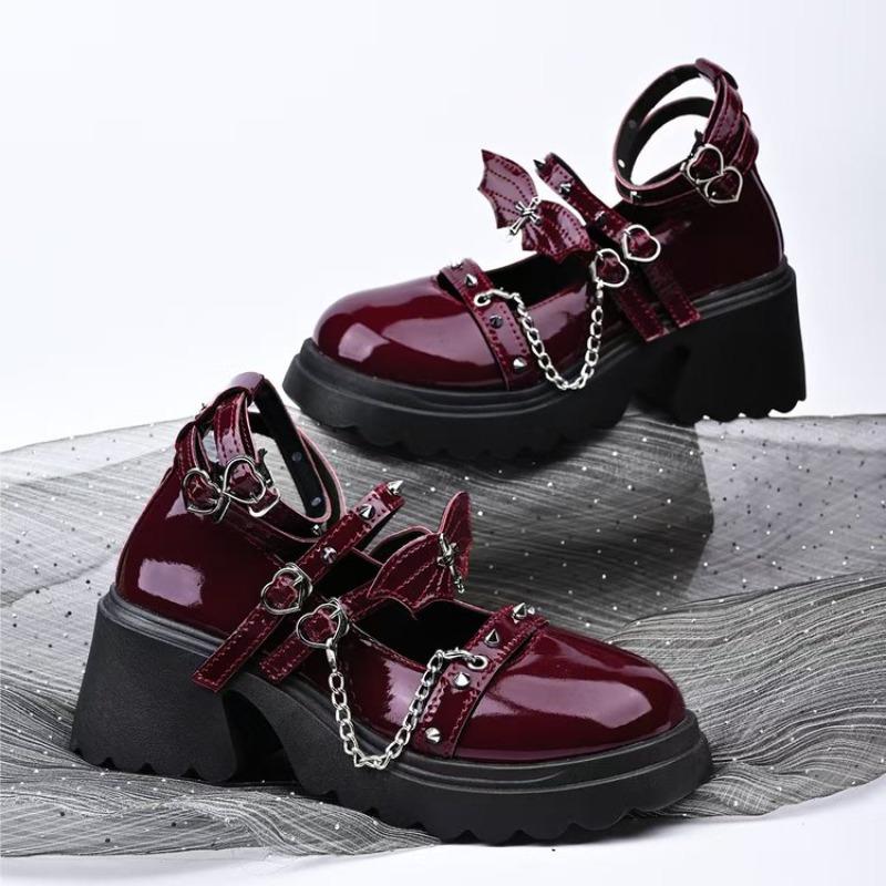 Fashion Square Heel Single Shoes Autumn New Round Toe Shallow Mouth One Slip with Rivet Metal Buckle Platform Non-Slip High Heels