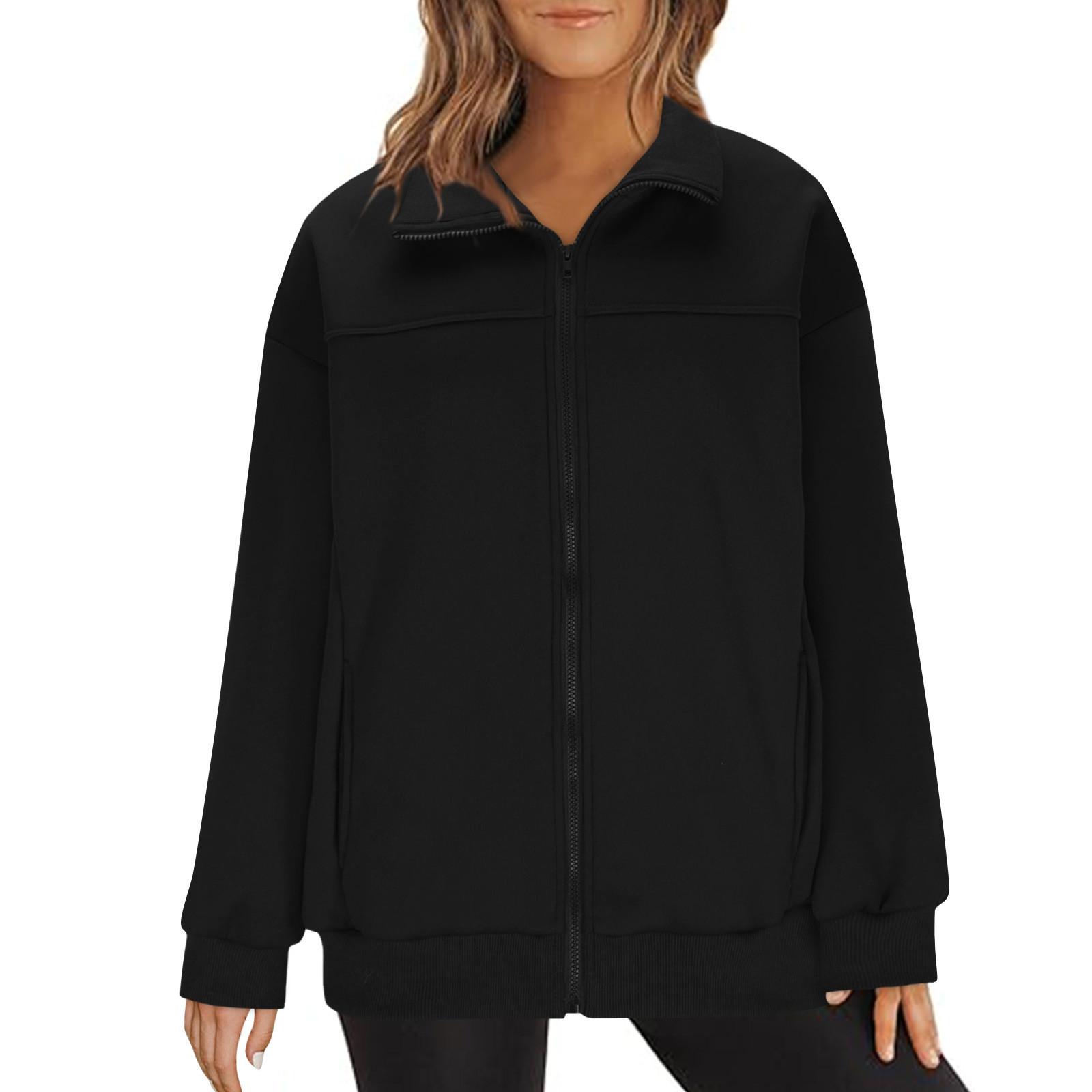 

Женская модная толстовка с капюшоном на молнии с длинным рукавом, повседневная однотонная толстовка с карманами M чёрный