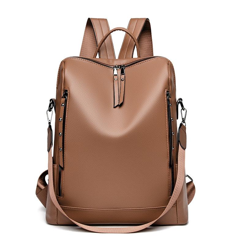 Large capacity backpack women 2025 new commuter computer bag soft leather sports outdoor leisure backpack going out bag