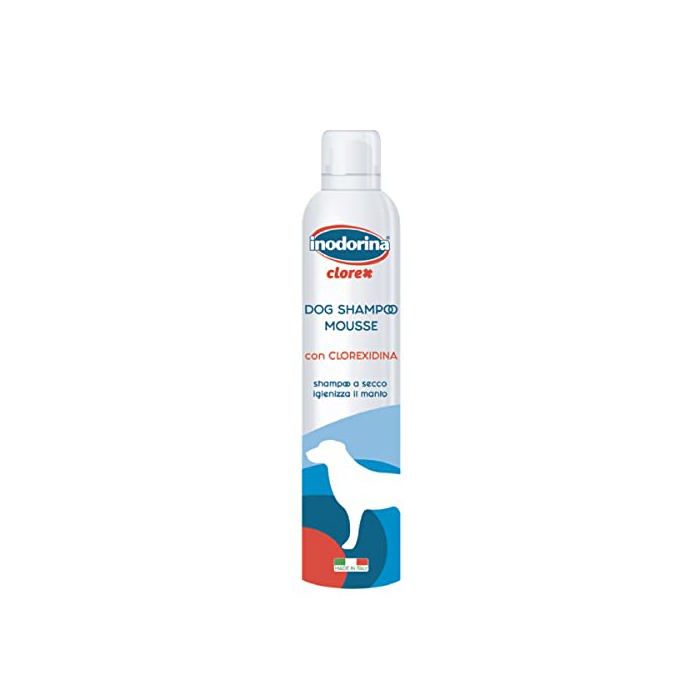 Shampooing sec pour animaux - Inodorina - 300 ml - Chlorhexidine - Mousse émolliente - Respecte le pH naturel