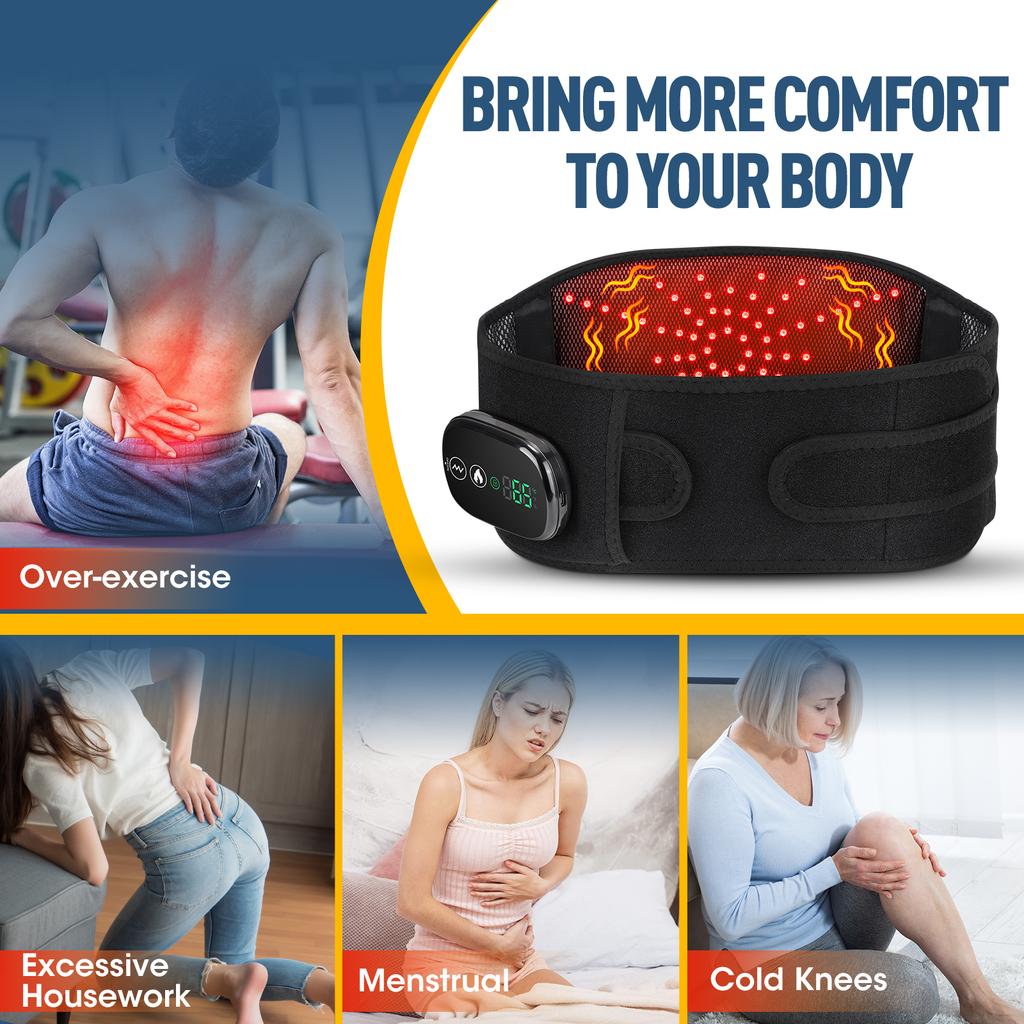 Heating Vibration Waist Massage Belt Red Light Hot Compress Waist Support Brace Cordless Waist Back Massage Lumbar Support Belt