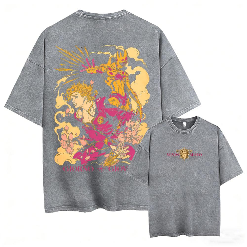 Anime Jojo Bizarre Adventure Steel Ball Run Diego Brando Washed Vintage Tshirt Men Women Clothing Manga Retro Oversized T Shirt