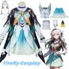 Honkai Star Rail Firefly Cosplay Costume Full Set, Women Fantasy Game Dress Outfit with Silver‑Blue Gradient Wig for Halloween Comic‑Con