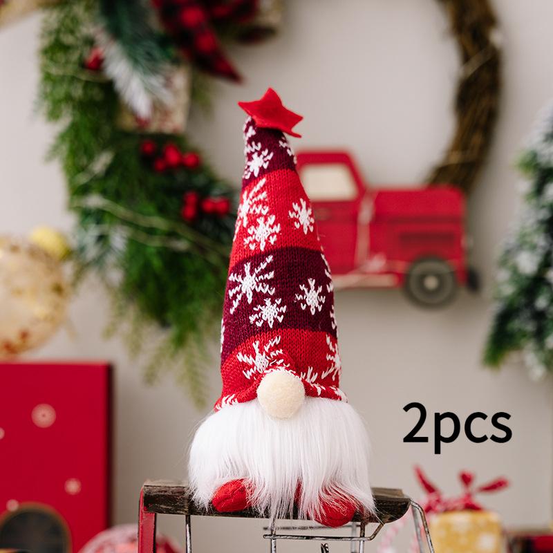 2 Pieces Christmas Decoration Faceless Doll Forest Old Man Snowflake Knitted Hat with Light Rudolph Hanging Leg Gnome Figurine