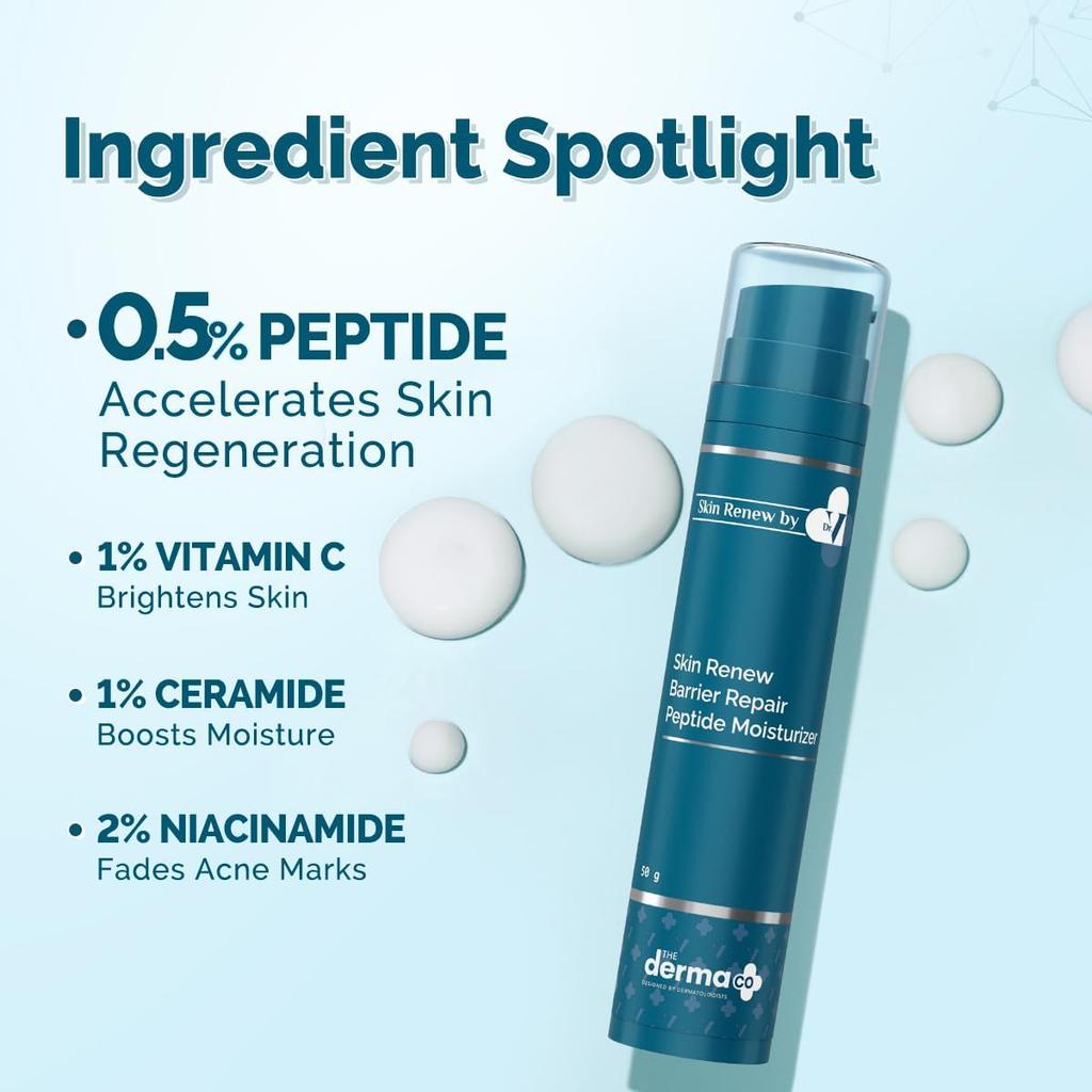 The Derma Co. X Dr.V Barrier Repair Peptide Moisturizer 50ml Deeply Hydrates & Strengthens Skin