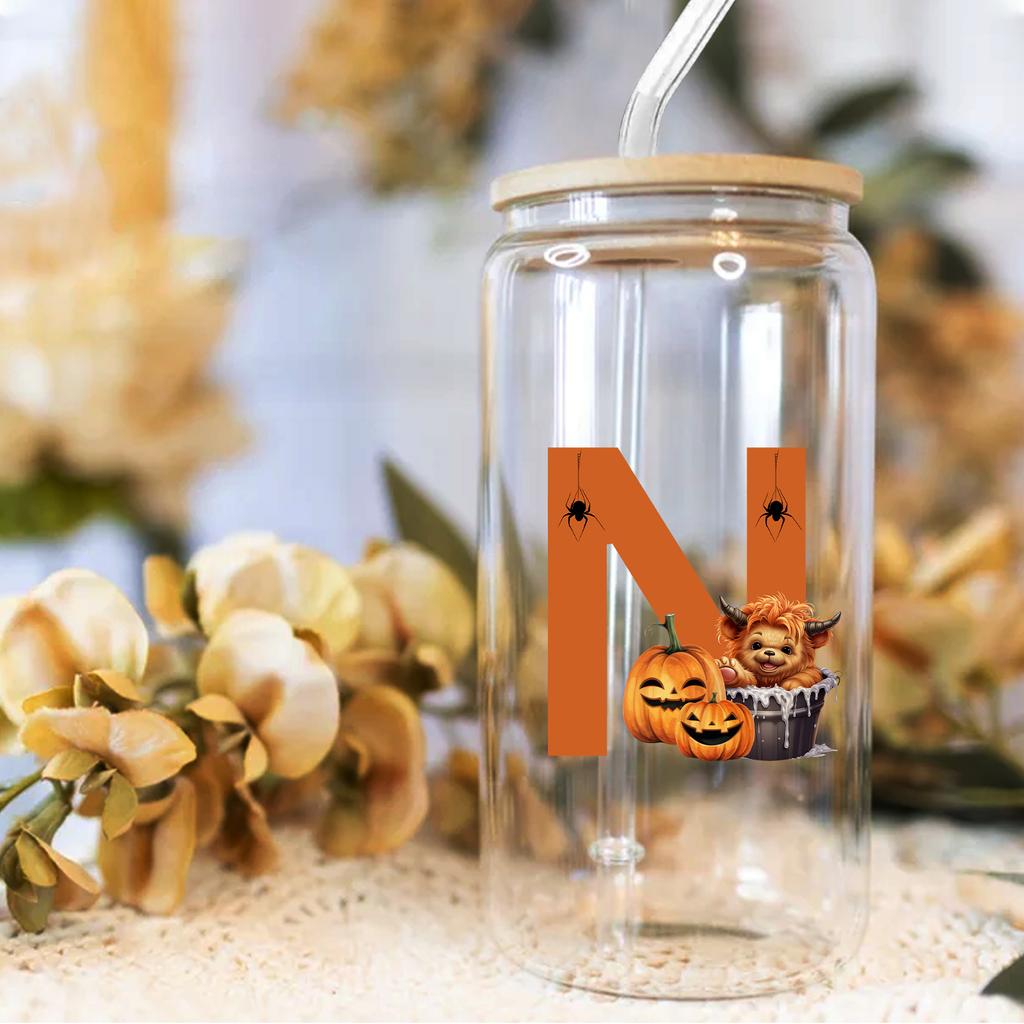 16oz 26 Buchstaben A-Z Libbey Trinkglas Kaffeetasse Mason Einmachglas mit Bambusdeckel & Strohhalm Sommer Getränkegeschirr Glasflasche Hochzeitsgeschenke