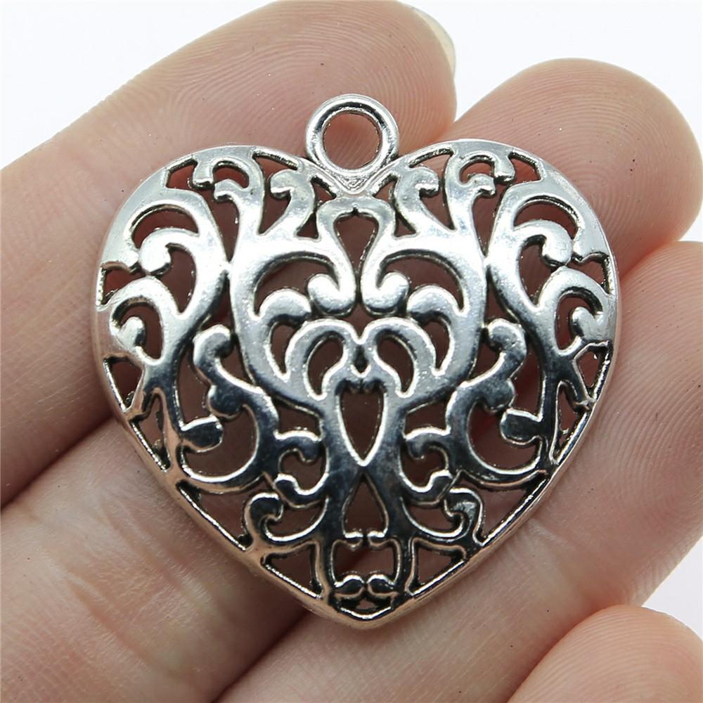 10pcs Charms Heart DIY Jewelry Findings For Jewelry Making Accessories Antique Silver Color Big Heart Charms Pendant