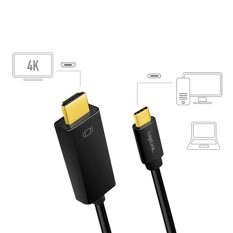 LogiLink 4K/60 Hz USB-C To HDMI Cable 1.8 M USB-C/M - hdmi-A/M Ultra HD