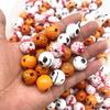10 Stück/Los 16mm Halloween Naturholzperlen Runde Lose Kugel Abstandshalterperlen Für Schmuckherstellung DIY Feiertagsdekorationszubehör