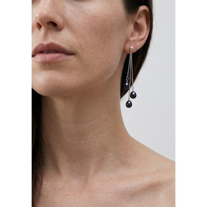 Boucles d'Oreilles - Pearls & Colors - Trio - Perle de Culture d'Eau Douce 7-8 mm Poires - Perle Noire - Or Blanc 375/1000 - Femme