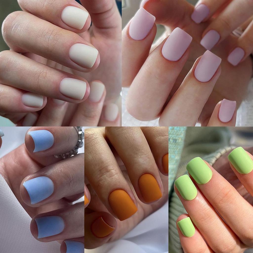Frosted Removable Wearable Square Manicure Nail Tips Stickers in Solid Colors