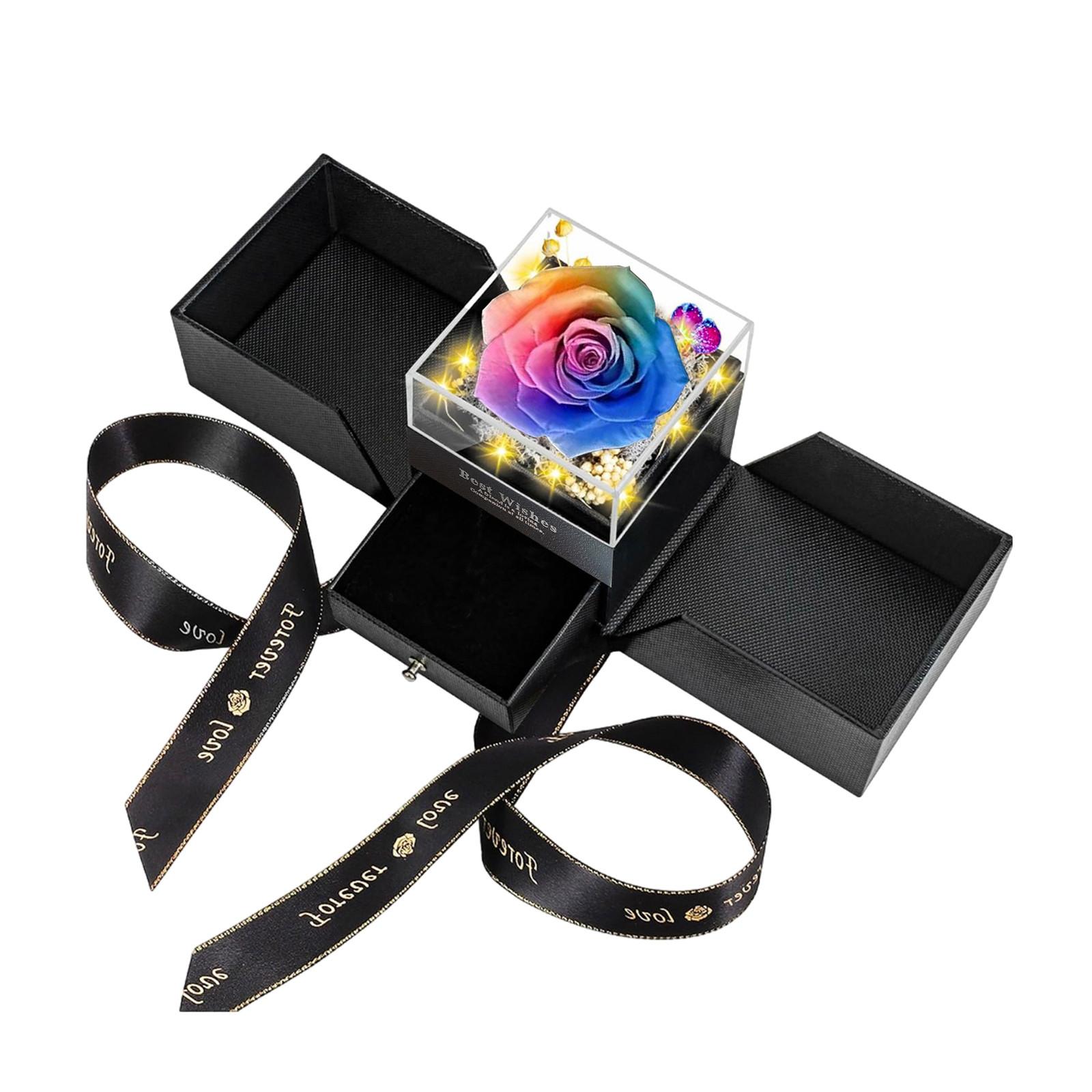 

Preserved Flower Gift Box Rose Jewelry Packaging Box Acrylic Drawer Box Holiday Gift Box High End Jewelry Box One Size