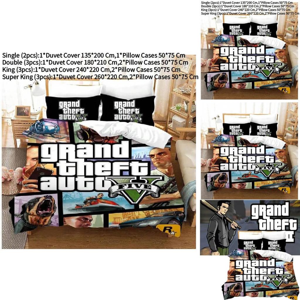 Grand Theft Auto Bedding Set Cartoon Duvet Cover And Pillowcases With Modern Style For Bedroom Decor