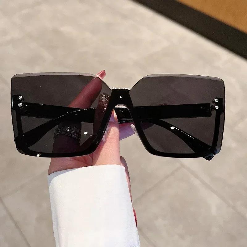 Rimless Sunglasses for Men Women Trendy Vintage Oversized One-pieces Lady Shades Eyewear Luxury Brand Design Sun Glasses
