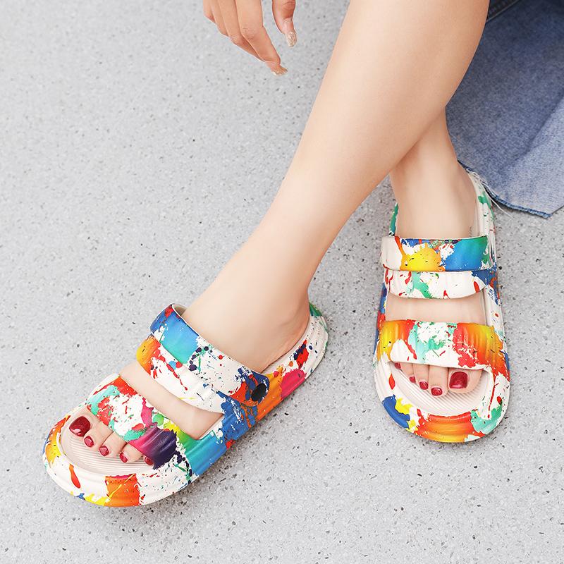 Summer Holiday Printing Soft Women Slippers Vacation Travel Beach Sandals Pillow Platform Home Slippers Comfortable Pattern Clog