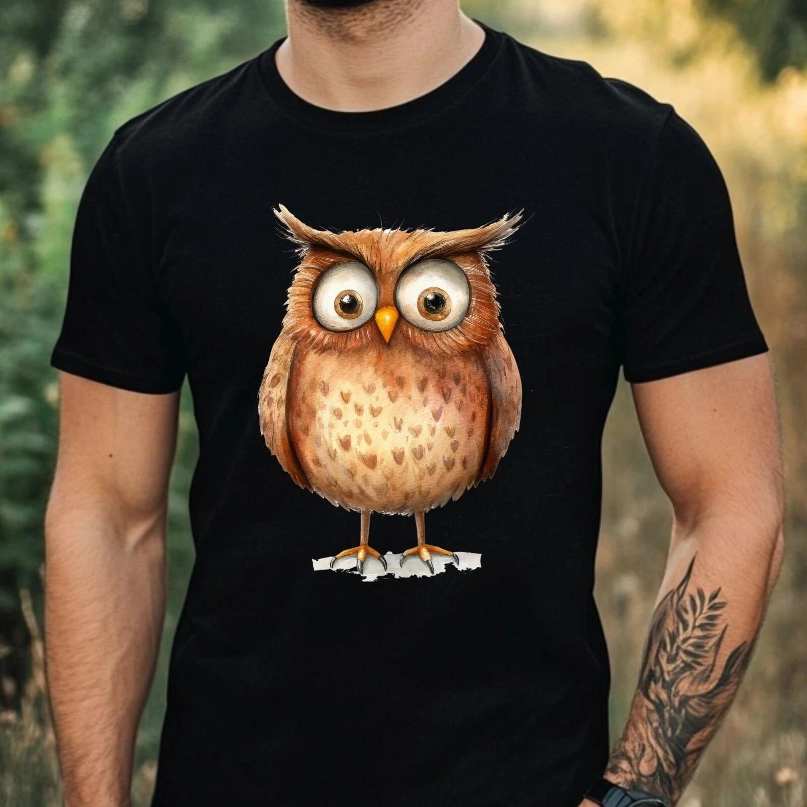 T-Shirt Herren Lustige Eule Motiv Baumwolle Größe XS bis 5XL XL