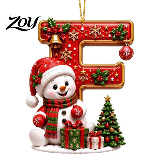 Indoor Holiday Decorations Cute Snowman Letter Christmas Ornament, 2D Flat Personalized A-Z Alphabet Clear Pattern Hanging Decor Acrylic Pendant
