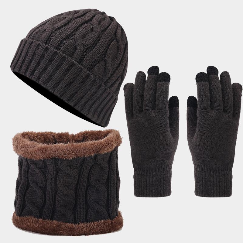 Autumn and Winter New Retro Twist Thickened Warm Hat Scarf Gloves Three-piece Hot-selling Cold-proof Set