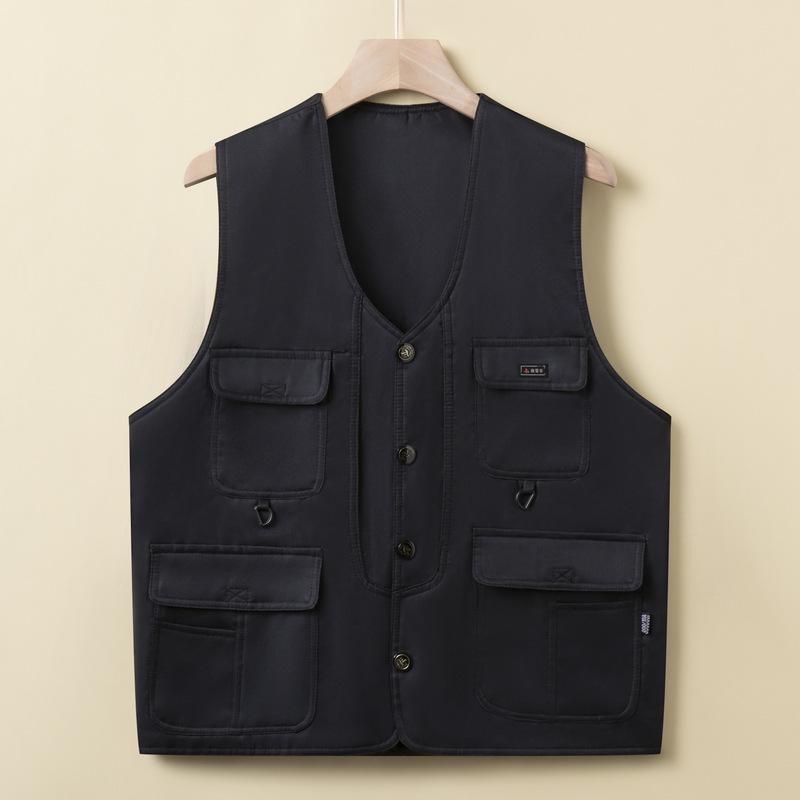 

Middle-aged and Elderly Multi-pocket Vest Men Spring Outdoor Leisure Fishing Vest Workwear Horse Clip Loose Large Size Vest 4XL