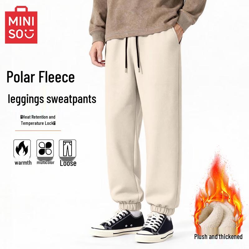 

MINISO Men s Winter Fleece-Lined Cuffed Casual Sweatpants XL
