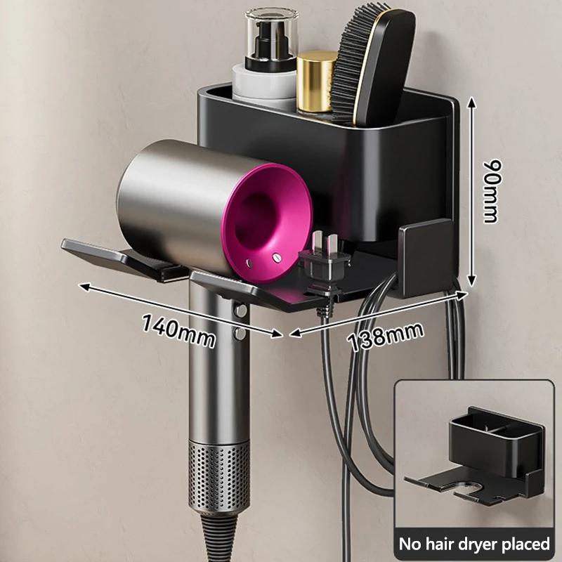 

Металлический держатель для фена, Легко устанавливаемый на стену, Без сверления, Органайзер для ванной для электрических фенов чёрный