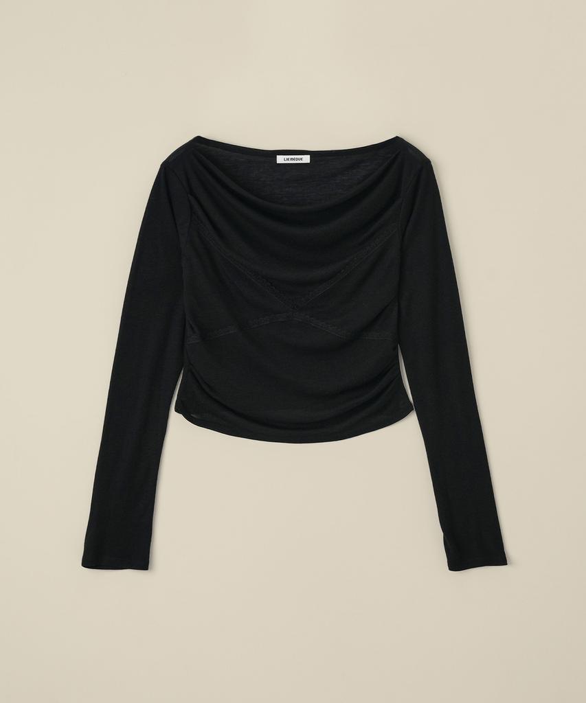 Limekeu See-Through Boat Neck Long Sleeve Black