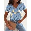 Women's Trendy T-Shirt Flowers Graphics Fashion Short Sleeved V-Neck Regular Tops Daily Print Tee Summer Y2K Casual Tops