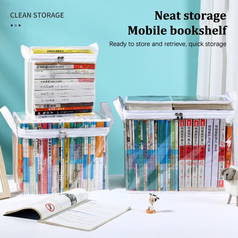 Foldable Book Box Handbag Student Dormitory Classroom Book Organizer Transparent Waterproof Household Book Organizing Storage Bo