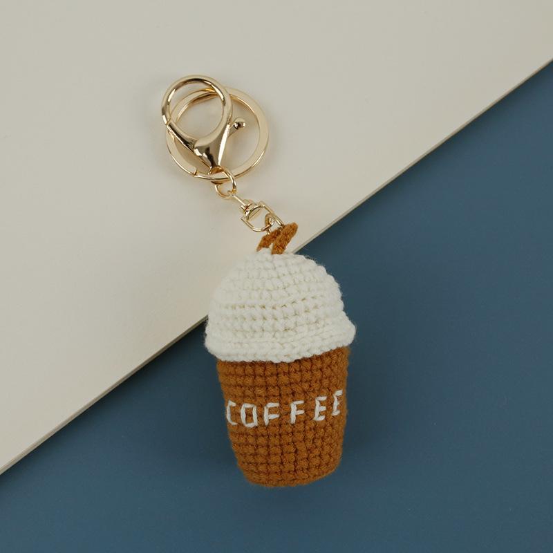 Niedliche Essenspuppe Häkel-Schlüsselanhänger Gestrickte Spiegelei-Puppe Schlüsselanhänger für Taschenanhänger Lustige Sandwich-Puppe Schlüsselanhänger Individuelle Accessoires beige