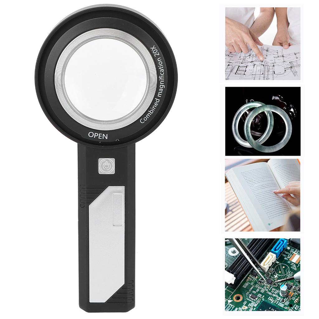 8X 20X Magnifying Glass Elderly Portable Handheld Magnifier with LED Light for Reading Identification