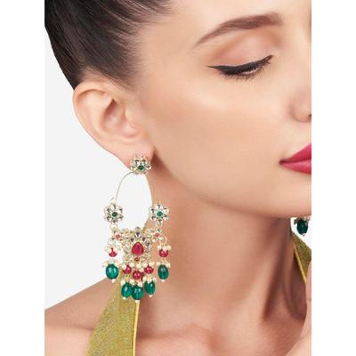 Green & Rani Pink Kundan & Beads Dangle Earring For Women