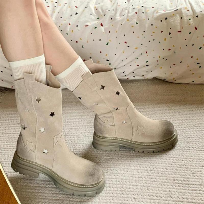 Boots Women's  New Summer Hollow Mid-tube Tooling Breathable Thin Western Cowboy