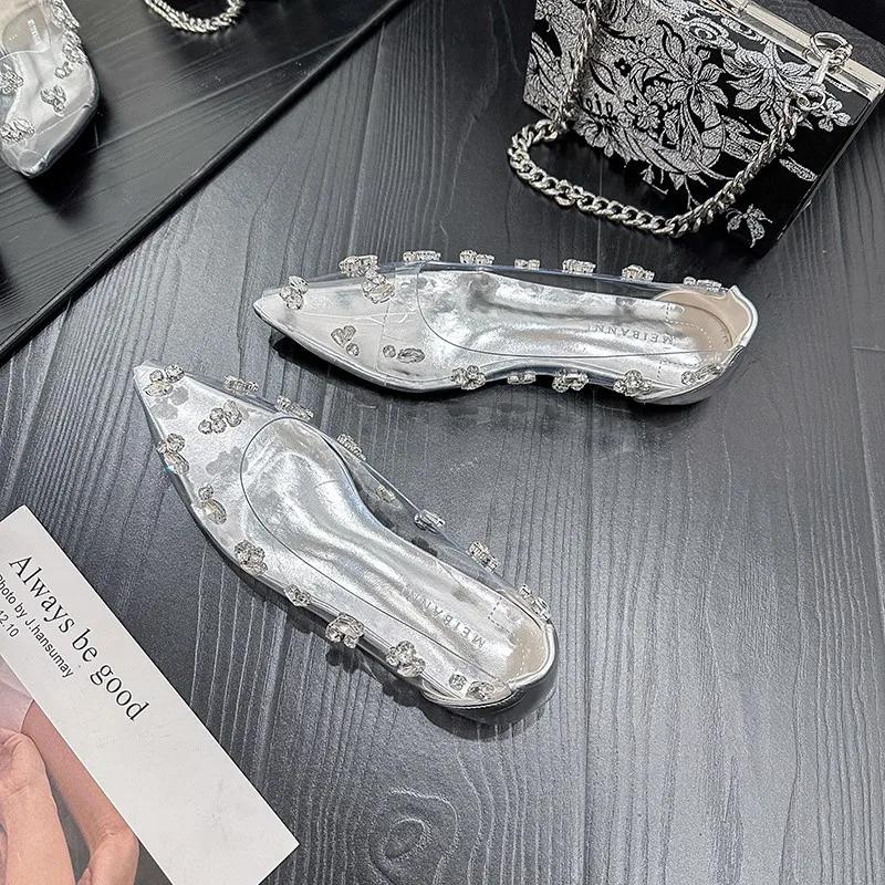 Women's Transparent Rhinestone Flat Shoes Autumn New Pointed Head Shallow Mouth Crystal Temperament Single Shoes