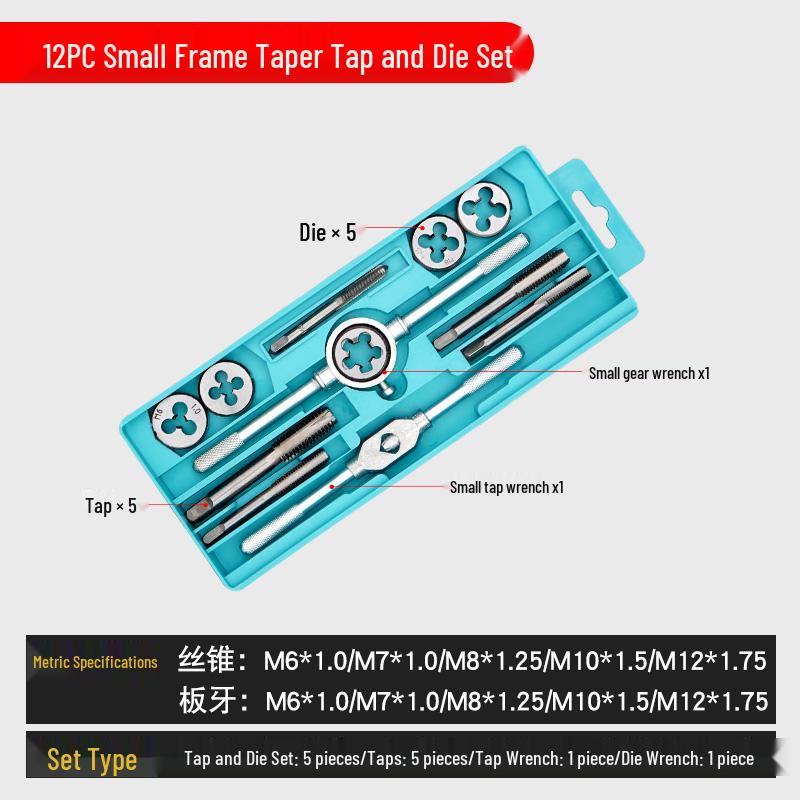 Tap and Die Threading Set with Drill Bit and Wrench