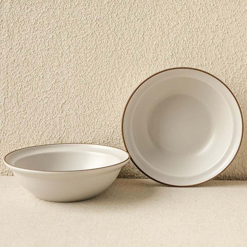 Retro Ceramic Open Rice Bowl Creative Stroking One Person Ramen Bowl Round Fruit Dessert Bowl Household Tableware