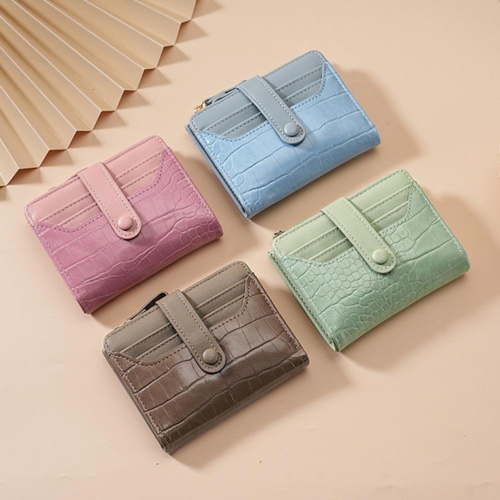 PU Leather Women's Short Wallet Multiple Card Slots Waterproof Leather Wallet Crocodile Print Solid Color Coin Purse for Women