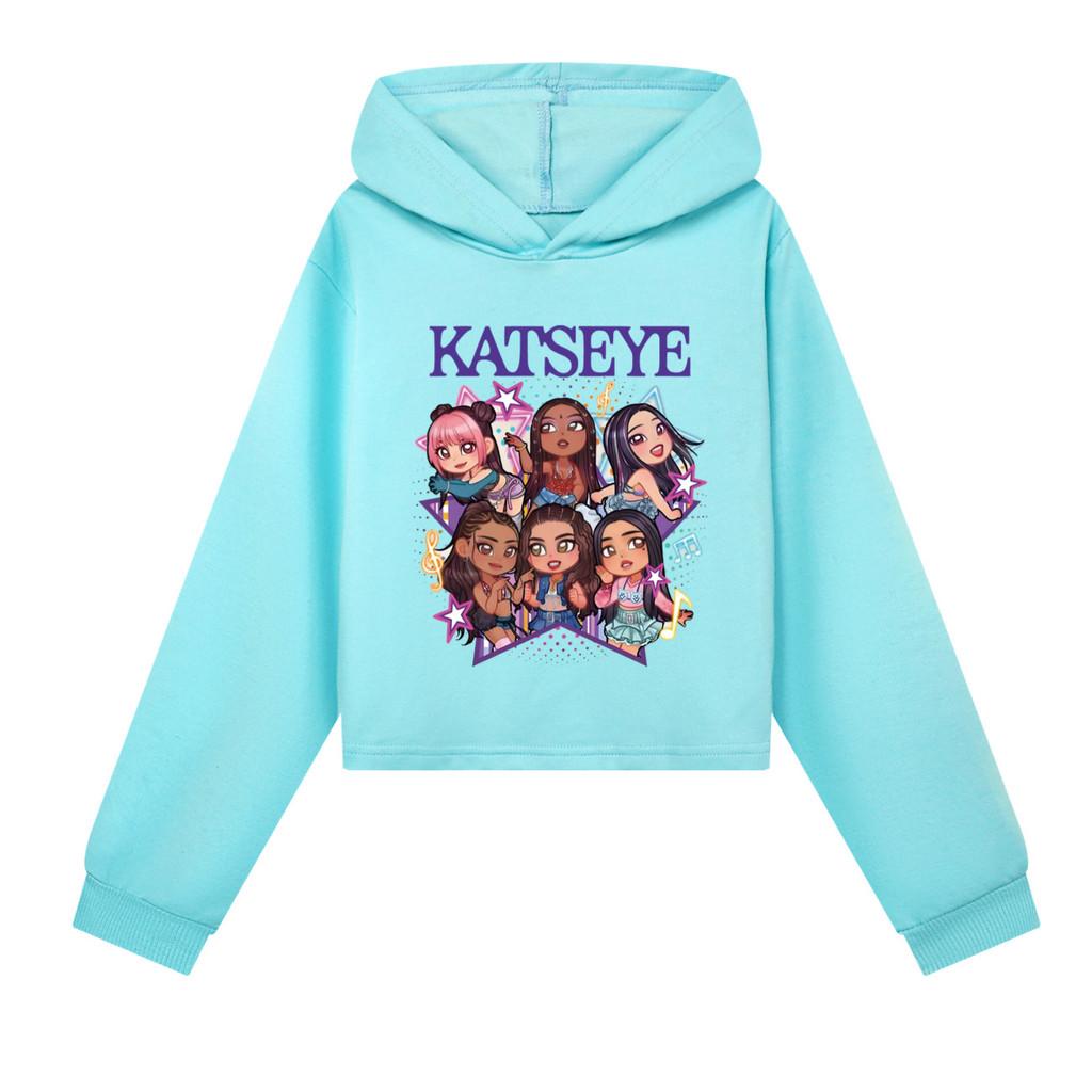 5301 Barn Flickor KATSEYE Tryckt Kort Stil Långärmade Huvtröjor