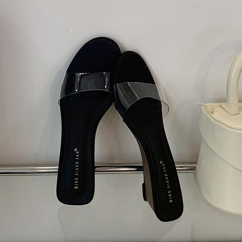 Fashion Fashion Transparent Women Wedges Slippers Female Slides Sandals Shoes Round Toe Footwear Ladies Heeled Slippers Wedges Shoes