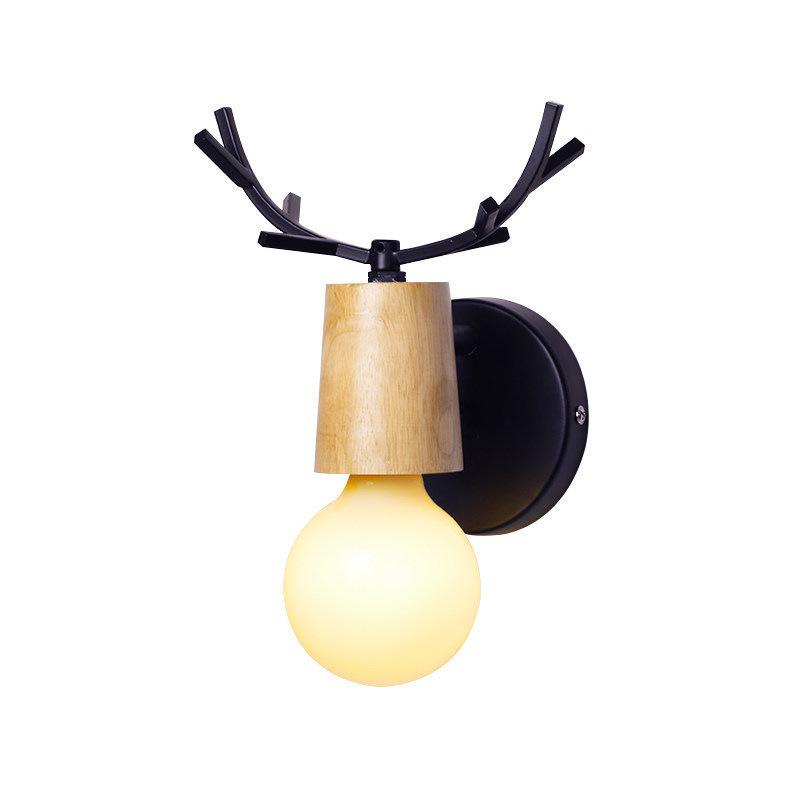 Vintage Deer Antler Wood & Iron LED Wall Lamp for Modern Interiors