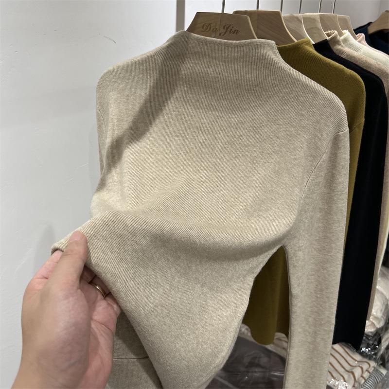 Small stand-up collar age-reducing knitted top women's spring soft waxy inner bottoming shirt soft waxy flower pink sweater