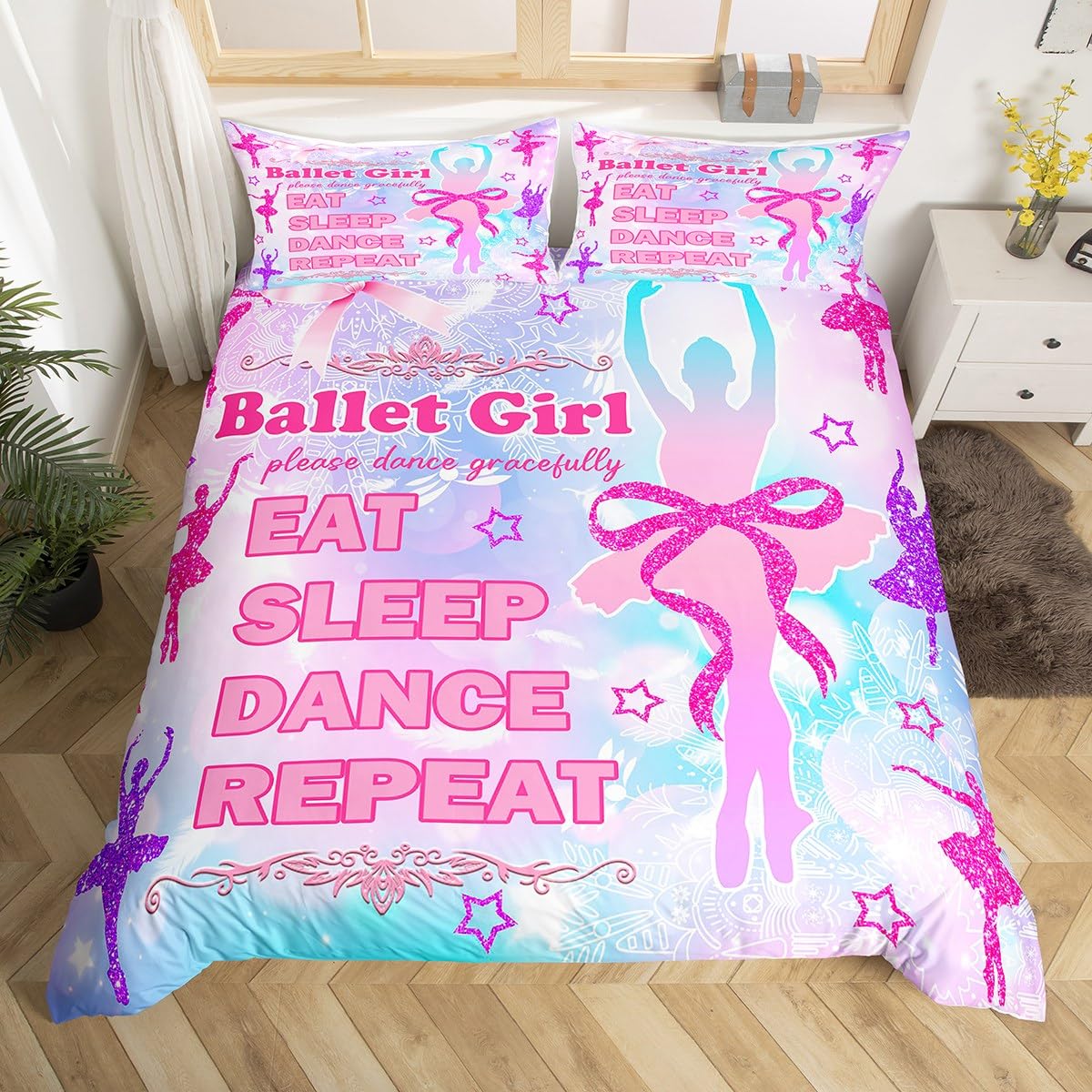 

Balet Girl Soft Duvet Cover Single Quen Sized Dimensions Rose Floral Balet Dancer Beding Set Dreamy Girly Warm Comforter Cover featuring 2 Pilowcase 120*200cm Single