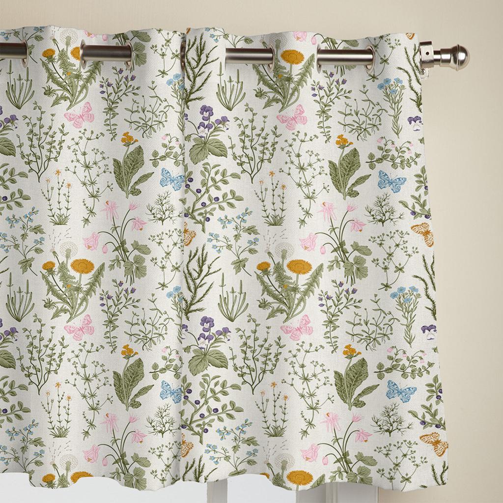 Vintage Herbaceous Floral Texture Curtains for Living Room Bedroom Study Decor Curtain Modern Kitchen Window Curtains